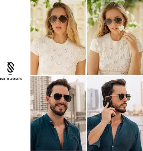 Vista 2 de SOJOS Gafas de sol polarizadas estilo aviador retro de gran tamaño para mujeres y hombres, gafas de sol clásicas grandes de metal SJ1207A