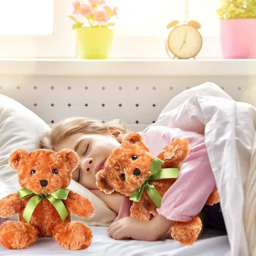 Vista 4 de Hungdao 24 piezas de osos de peluche a granel de 10 pulgadas, lindo oso de peluche suave con lazo verde para regalo de baby shower, cumpleaños