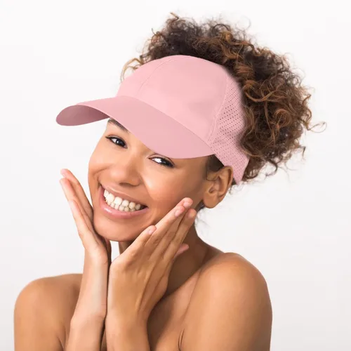 Vista 4 de Gorra de béisbol para mujer, con espalda descubierta, malla y pelo rizado, ajustable, gorra de camionero, de secado rápido