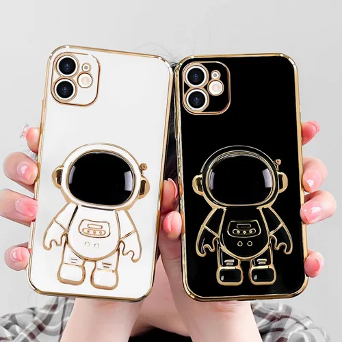 Vista 6 de Pepmune Funda compatible con iPhone 12 Bonita Diseño de Soporte de Astronauta en 3D Protección de Cámara A Prueba de Golpes Cubierta Trasera Suave