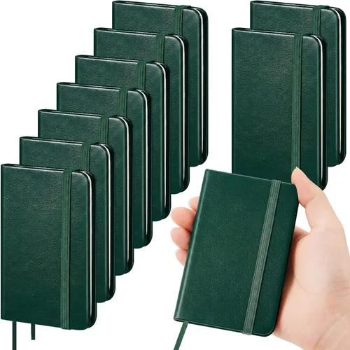 Vista 12 de Qeeenar Paquete de 10 cuadernos de bolsillo de cuero de tapa dura, mini diarios rayados de 4 x 2.5 pulgadas, diseño de hojas doradas, 50 hojas