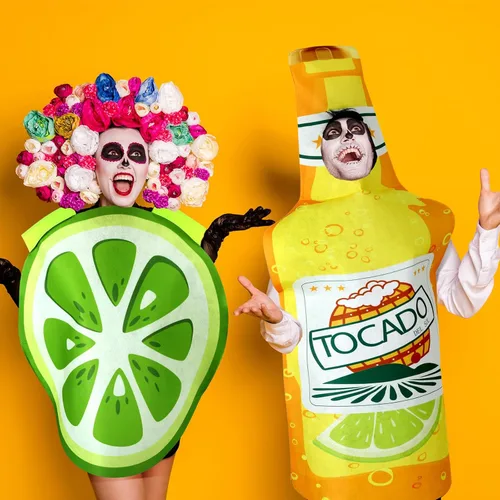 Vista 4 de HooLing 2 Pcs Couples Halloween Costumes for Adults Tequila Bottle and Lime Slice Couple's Costume Drink Suit Outfits