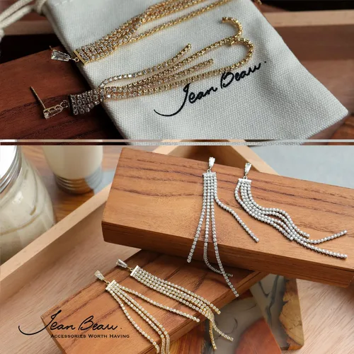 Vista 5 de JeanBeau - Aretes colgantes de cadena de borla para mujer, brillantes circonias cúbicas con diamantes de imitación, candelabro de novia, joyería