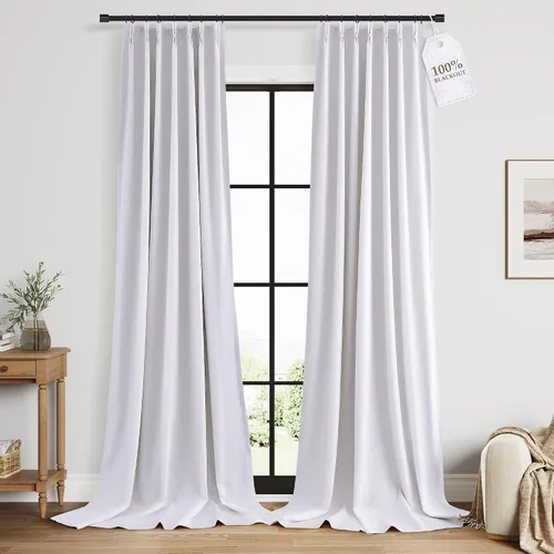 Vista 18 de Nanspring Cortinas plisadas de lino 100% opacas de 96 pulgadas de largo Natural