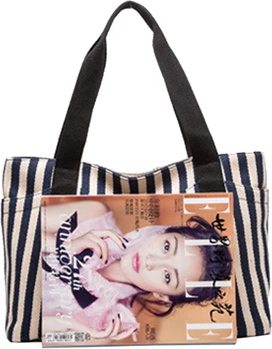 Vista 7 de Lavogel - Bolso de lona a rayas con asa superior para mujer