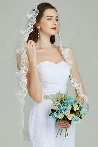 Vista 6 de Hujoin Velos de novia para novia velo de novia de encaje con peine elegante
