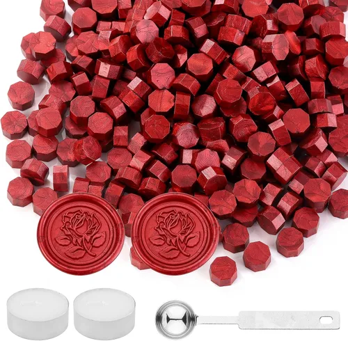 Vista 16 de Yoption - Juego de 300 cuentas de cera octágona, con 2 cucharas de fusión y 4 velas para sobres de invitación de boda, envoltura de regalo (negro)