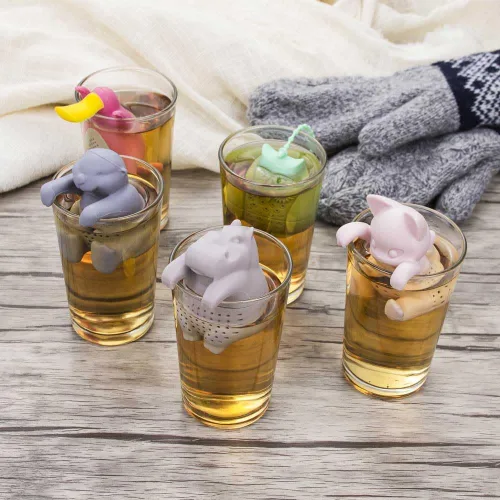 Vista 4 de Infusor de té para té de hojas sueltas, paquete de té de silicona, un regalo divertido e ideal para los amantes del té, amigos y familiares, juego