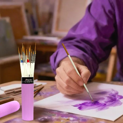 Vista 9 de Juego de 15 pinceles de pintura fina para detalles, micro mini pinceles para artistas, punta ultra fina, para delineadores de escritura acrílica