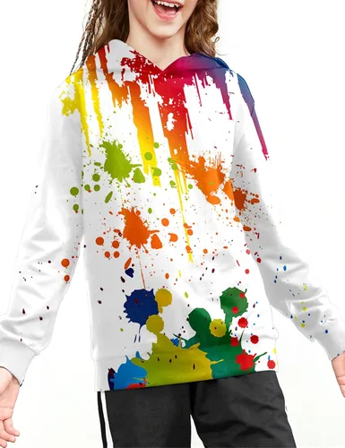 Vista 4 de Linnhoy Sudaderas con capucha para niños y niñas con estampado digital 3D de 6 a 15 años Cbai Blanco