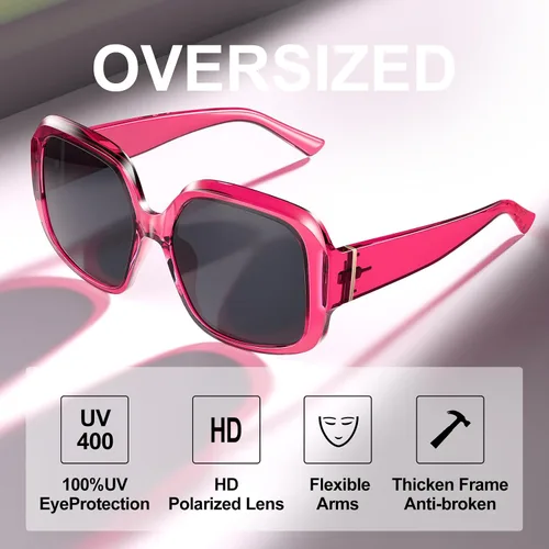 Vista 3 de ViewJoy Trendy Oversized Sunglasses for Women Polarized 100% UV Protection Spring Hinges Big Square Frame