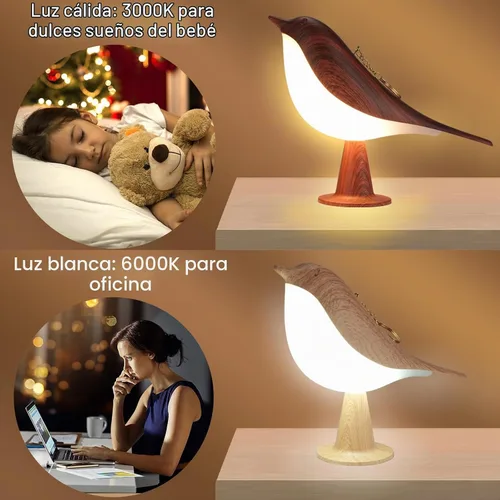 Vista 5 de Lenporl 2 Pack de lámparas de mesa LED con diseño de pájaro, lámparas de aroma con sensor táctil recargable, con 3 niveles de brillo, ABS regulable