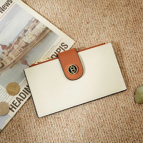 Vista 7 de BOSTANTEN - Carteras de cuero para mujer grandes con bloqueo RFID, billetera delgada de dos pliegues con bolsillo con cremallera, Grande, Minimalista