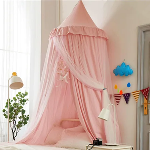 Vista 14 de VETHIN Toldo de cama para niñas y niños, diseño de princesa con cúpula redonda para niños, mosquitera de ensueño, habitación de niñas, castillo