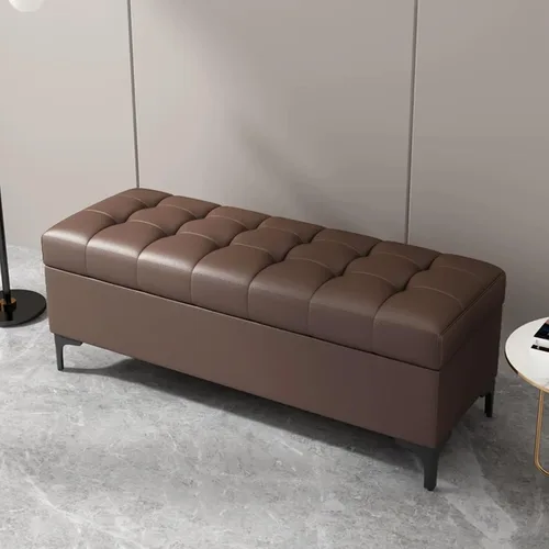Vista 16 de Tufted Leather Storage Bench End of Bed Upholstered Entryway Ottoman Chest Café claro