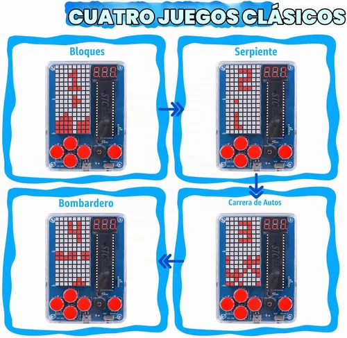 Vista 2 de PEMENOL Kit de soldadura de juego de bricolaje para principiantes, 4 juegos retro, proyecto de electrónica STEM con brillo ajustable, interruptor