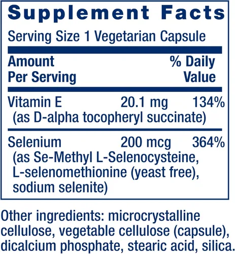 Vista 3 de Complemento vitamínico Life Extension de selenio y vitamina E, 0,000007 oz, 100 cápsulas vegetarianas, 737870177814, 100, 1, 1