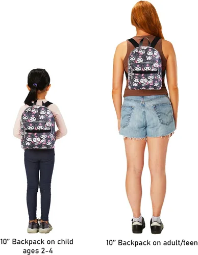 Vista 5 de Kuromi - Juego de mini mochila para niños, mochila Kuromi de piel sintética de 10 pulgadas con bolsillo frontal y botella de agua, paquete