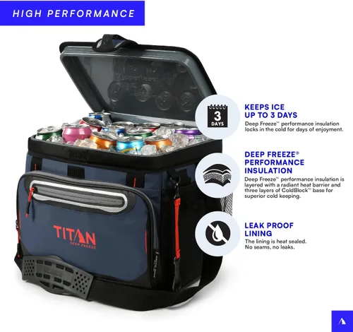 Vista 4 de Titan by Arctic Zone Deep Freeze Cooler - Zipperless Hardbody Cooler - Deep Freeze Insulation, HardBody Liner, and SmartShelf Azul marino