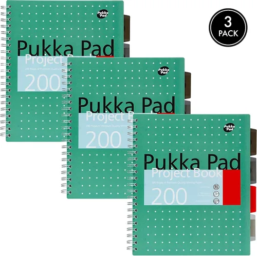 Vista 2 de Pukka Pad - Cuaderno de 5 materias, para escuela, trabajo, oficina, 3 unidades, 100 hojas premium de 2.82 oz/m² (80 gr/m²)
