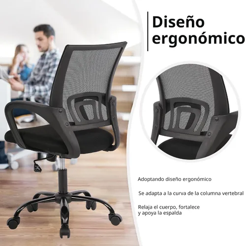 Vista 7 de PayLessHere Silla de Oficina para Computadora Ergonómica Económica Silla de Escritorio Ajustable Cómoda de Respaldo Medio de Trabajo con Ruedas