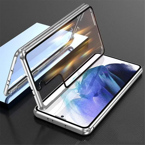 Vista 22 de Funda para Galaxy S21 con bloqueo de seguridad + adsorción magnética, vidrio templado de doble cara, a prueba de golpes, parachoques de aluminio
