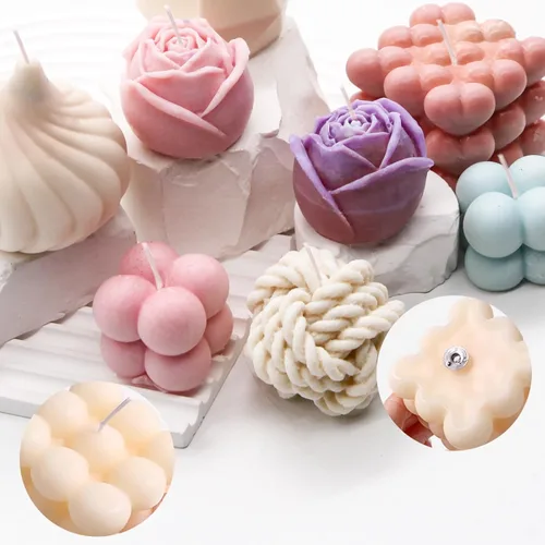 Vista 5 de EuTengHao Juego de moldes de vela de silicona para hacer velas con mechas de vela, molde de silicona 3D para cera de soja, jabón, pasteles, postres