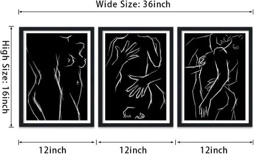 Vista 5 de Novatique 3 piezas de arte de pared sexy en blanco y negro para parejas desnudas, decoración de pared abstracta de amor para mujeres y hombres, arte
