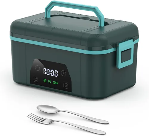 Vista 12 de Fiambrera eléctrica inalámbrica para adultos, 5.5 tazas recargable, con calefacción automática, calentador de alimentos con función de memoria y Azul