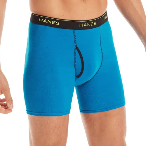 Vista 2 de Hanes Men's Underwear Boxer Briefs Pack, Cool & Breathable Cotton Moisture-wicking Underwear for Men, No Ride Up Rayas Azules - Paquete de 6