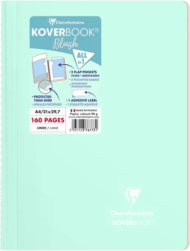 Vista 9 de Clairefontaine - Ref 961778C - Cuaderno con grapas Koverbook Blush (48 hojas) - Tamaño A5, regla rayada, papel de vitela cepillado de 3.17 oz/m²