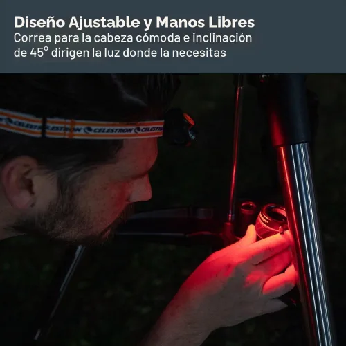 Vista 5 de Celestron – Linterna de visión nocturna para la cabeza – Múltiples modos de luz – Incluye configuración SOS – Ideal para astronomía y campamento