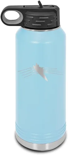 Vista 6 de Row - Botella de agua grabada con láser personalizable de acero inoxidable con pajilla, color azul marino, 32 onzas