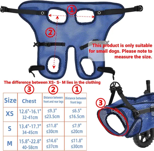 Vista 2 de Silla de ruedas ajustable para perros pequeños para patas traseras, rueda texturizada mejorada de 5.5 pulgadas, mascotas discapacitadas, soporte