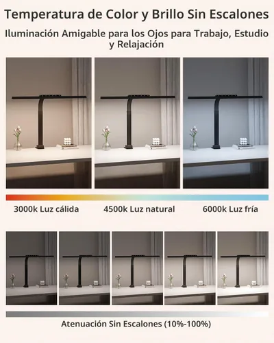 Vista 8 de Lámpara de escritorio con abrazadera para oficina en casa, luz Negro