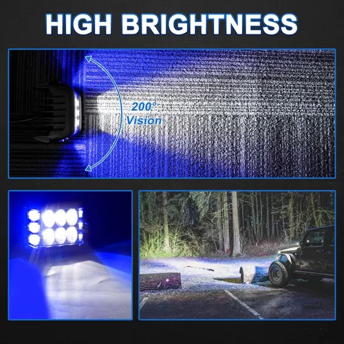 Vista 5 de Luces Pod Laterales Direccionales de 4 Pulgadas, Luces LED Estroboscópicas Azules de Cubo de Doble Cara para Granja, Tractor, Arado, Camión, Barco