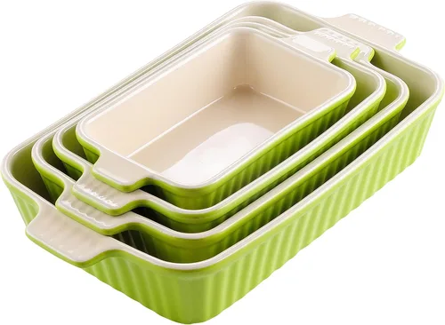 Vista 12 de MALACASA Cacerola para horno, platos de cerámica para hornear, juegos de 4 platos de cerámica, sartenes rectangulares para lasaña profundas con asas
