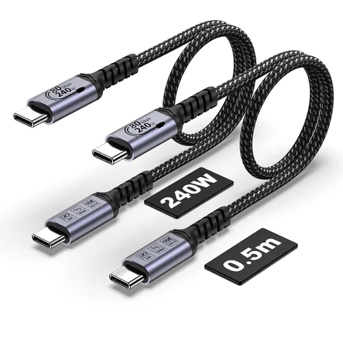 Vista 16 de Paquete de 2 cables USB 4 de 1 pie, cable USB C a USB C de 240 W, transferencia de datos de alta velocidad de 40 Gbps y salida de video de pantalla