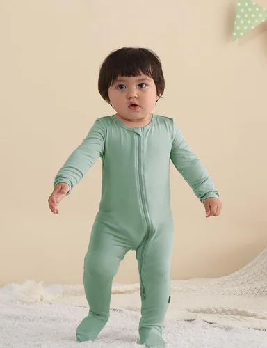 Vista 23 de Jimonda Pijama de bambú para bebé, unisex, para niños y niñas, de una pieza, manga larga, cierre de cremallera de 2 vías, mameluco