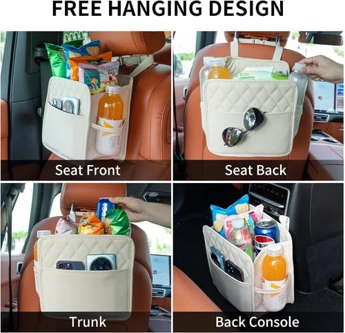 Vista 2 de FrgKbTm Organizador colgante para asiento trasero de coche con soporte para documentos, bolsa con múltiples bolsillos, botella, caja