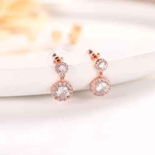 Vista 5 de Vinjewelry Juego de collar y aretes de circonita cúbica chapados en oro rosa blanco de 14 quilates, joyería de boda para novia, Metal, otro