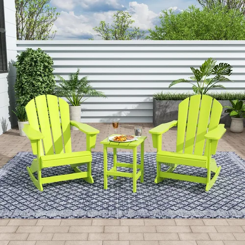 Vista 7 de Malibu - Sillas mecedoras Adirondack para patio al aire libre con juego de mesa auxiliar, lima