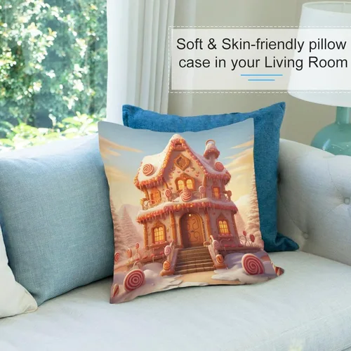 Vista 8 de Funda de cojín con diseño de casa de pan de jengibre con galletas, fundas de almohada cuadradas para sofá y cama, fundas de almohada cuadradas
