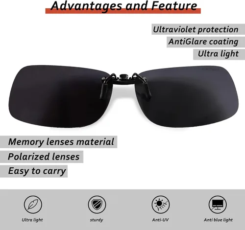 Vista 7 de Lentes de sol polarizados con clip, protección UV, antirreflejos, clip de metal pequeño, para conducirpescarexteriores, unisex, color negro