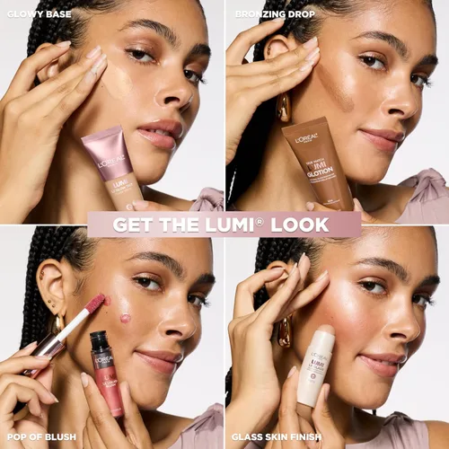 Vista 10 de L'Oréal Paris Maquillaje True Match Lumi Glotion, Potenciador de brillo natural, Iluminador resaltador, Gotas bronceadoras para un brillo bañado por