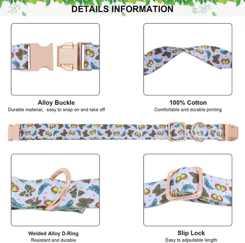 Vista 2 de Collar de perro con hebilla de metal con bonito estampado, collares ajustables con patrón floral para mascotas para perros pequeños, medianos