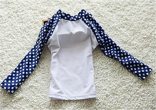 Vista 5 de Traje de baño de lycra de dos piezas, mangas largas, con factor de protección solar 50+, con diseño de lunares, para niñas