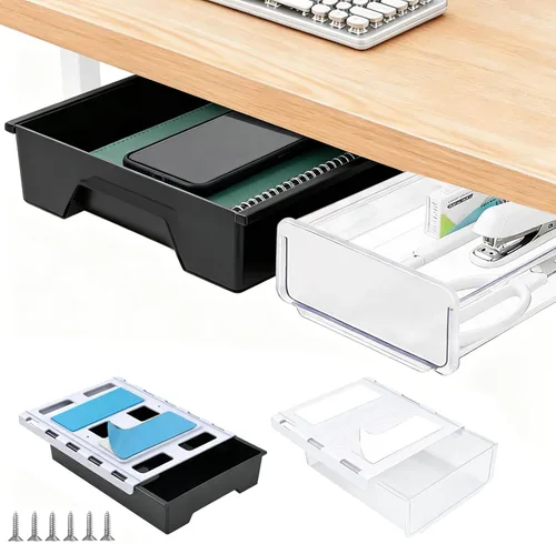 Vista 8 de Organizador de cajones debajo del escritorio, almacenamiento de cajones oculto autoadhesivo, organizador de escritorio deslizante, organizador