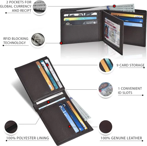 Vista 2 de Carteras RFID delgadas para hombres - Cartera de bolsillo frontal de piel genuina