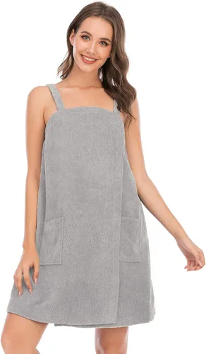 Vista 39 de Veseacky Toalla de baño para mujer con bolsillo, bata de spa ajustable y diadema facial